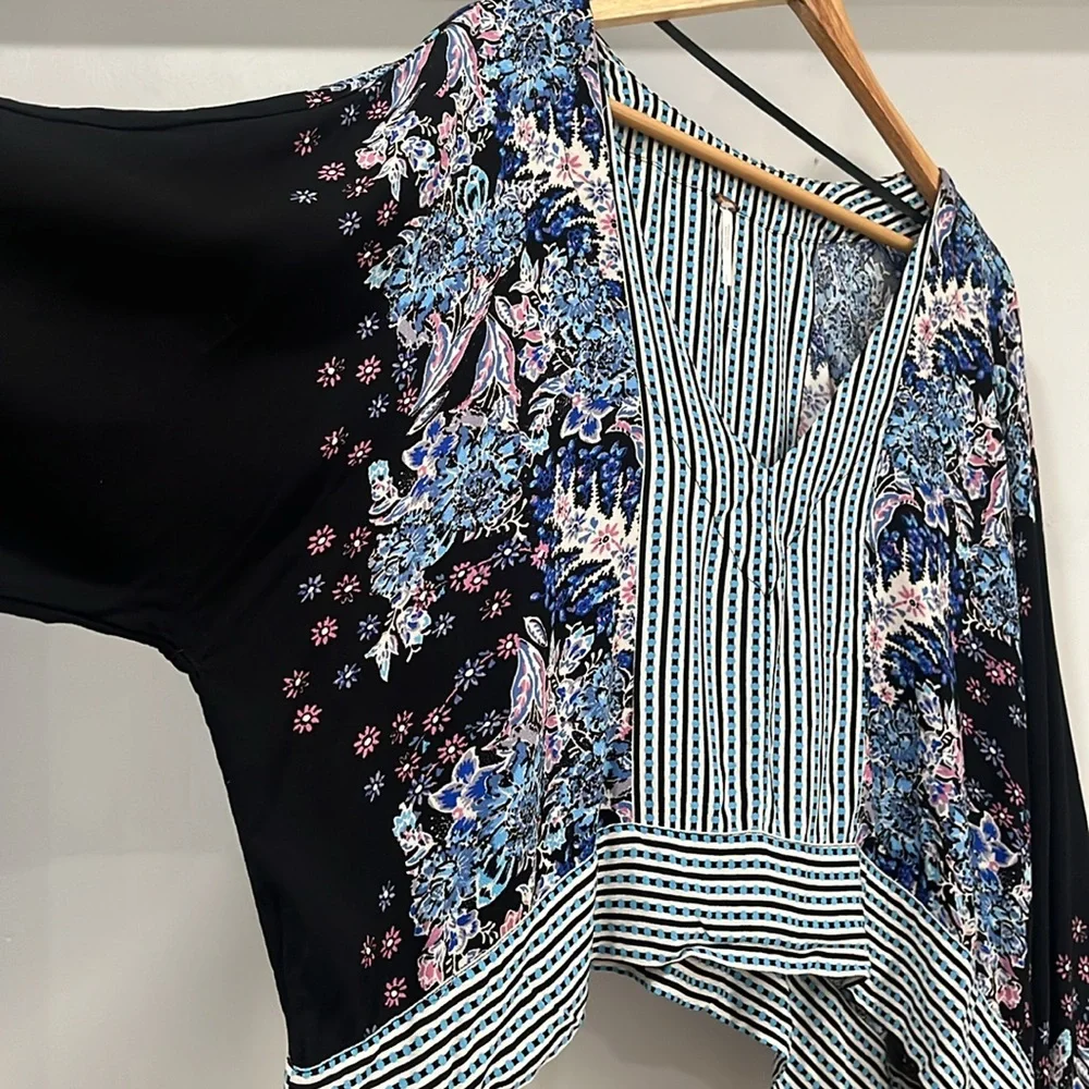 Free People Mixed Print Top in Black Combo, Size M - Picture 9 of 17